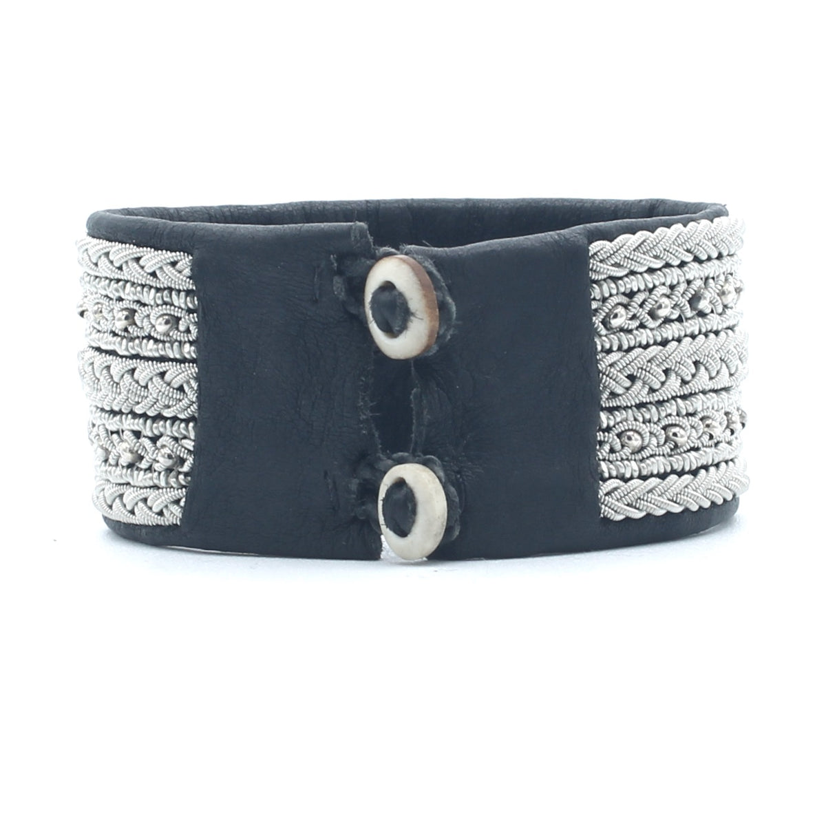 Wide Cuff in Black/silver beads XSmall 6 1/4"